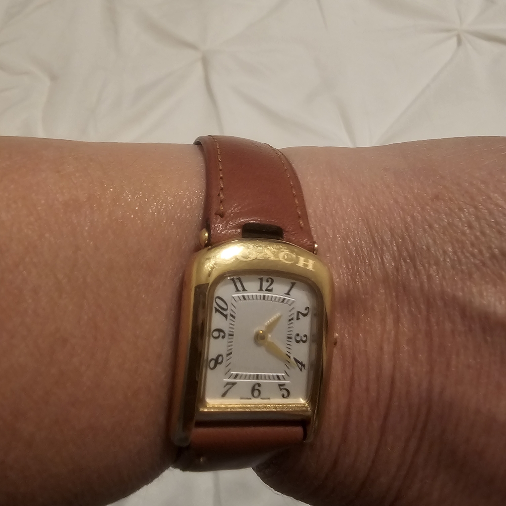 Coach Gold-Tone Watch with Brown Strap